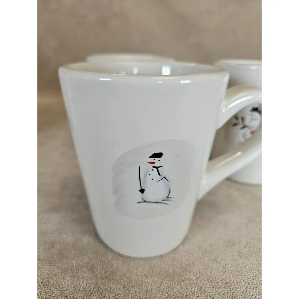 William Sonoma Set Of Four Assorted Decorative Snowman Mugs Winter Christmas